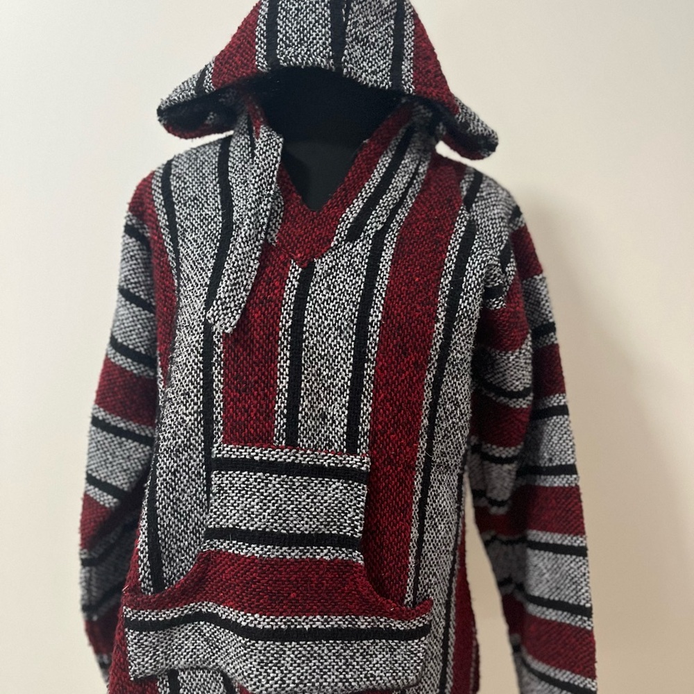 Striped Red and Black Poncho